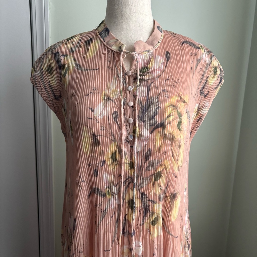 H&M Blush Pink Floral Pleated Maxi Dress size 10 euc - Picture 7 of 10